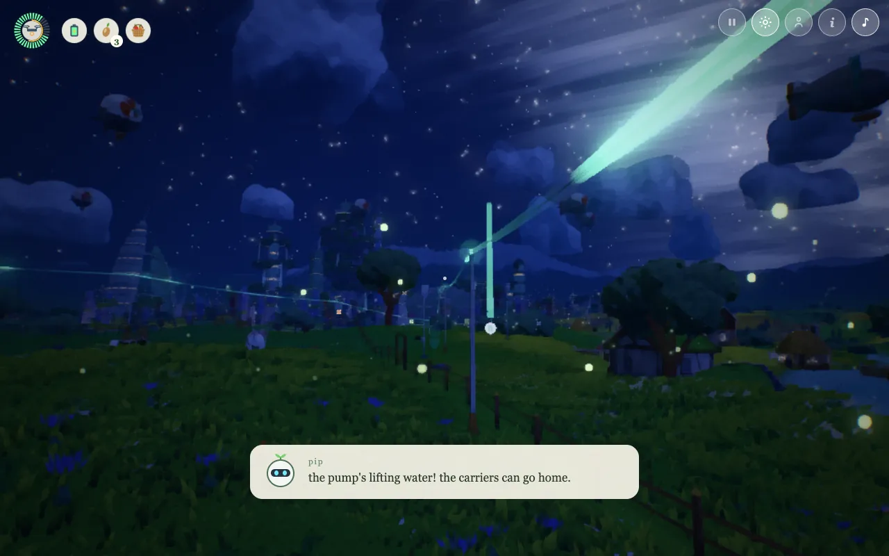 the power lines’ slim masts at night, their glass tips glowing along the live line